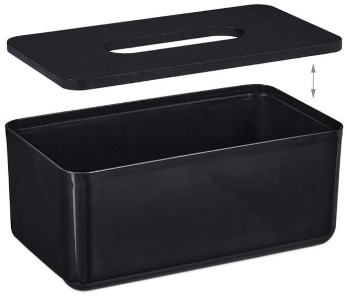Doodadeals® Tissue Box Zwart – Tissue Box Houder met Bamboe Deksel – Moderne Tissue Doos – 10 x 23 x 13 cm
