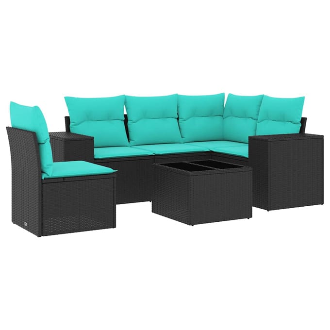 vidaXL - 6-delige - tuinbankset - met - kussens - van - zwart - polyrotan