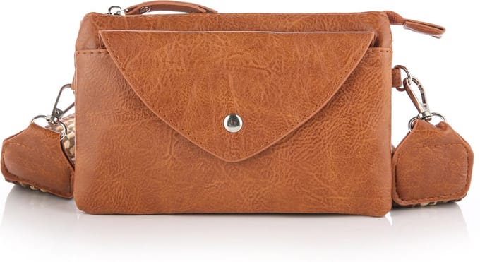 Schoudertasje / crossbodytasje met geweven schouderriem, camel