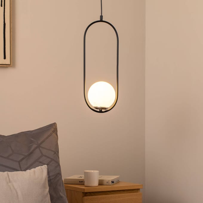 Opviq Hanglamp Mudoni, zwart/wit, glas, metaal, E27