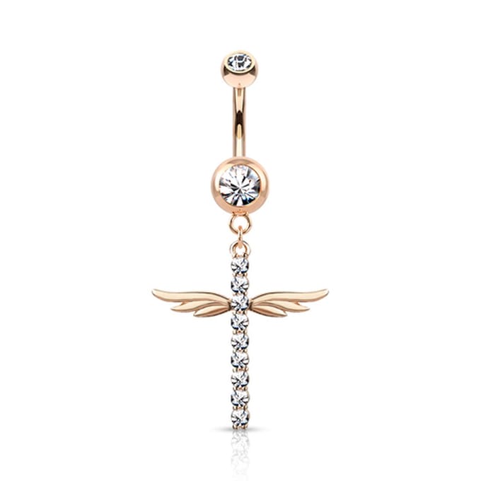 Navelpiercing kruis met wings - rose - LMPiercings