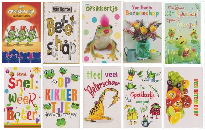 10 Wenskaarten 5x Beterschap en 5X Opkikkertje - 2025-106 - Gratis verzonden