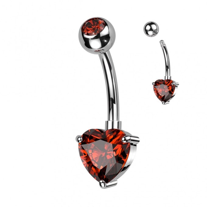 Piercing titanium hartje steen rood - LMPiercings