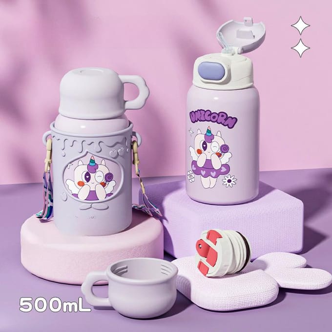 316 Roestvrijstalen Temperatuurweergave Beker met Bekerdeksel Studentencadeau Waterbeker 500ML pink