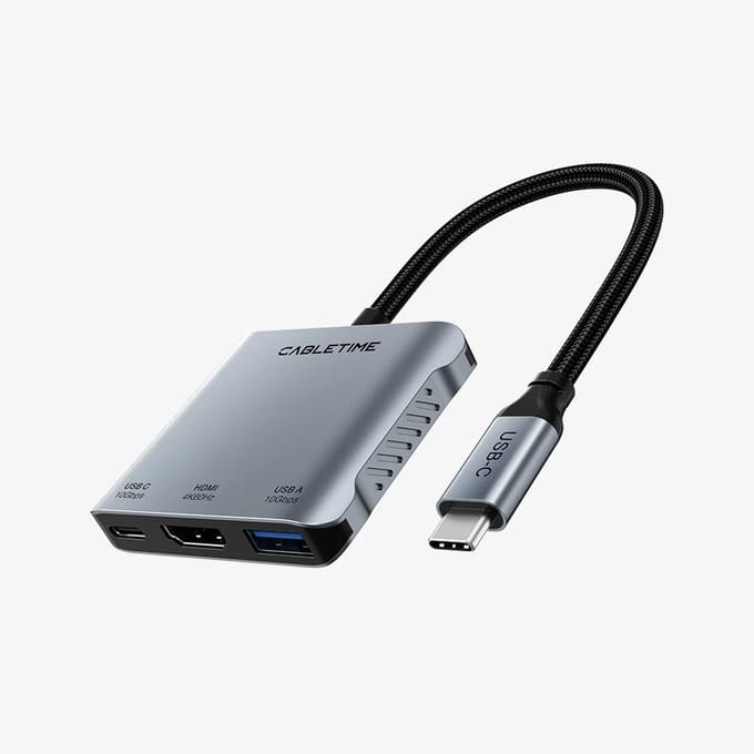 Cabletime 5-in-1 USB-C Hub - HDMI 4K 60Hz - 140W PD - USB-C/USB-A 10Gbps - USB 2.0