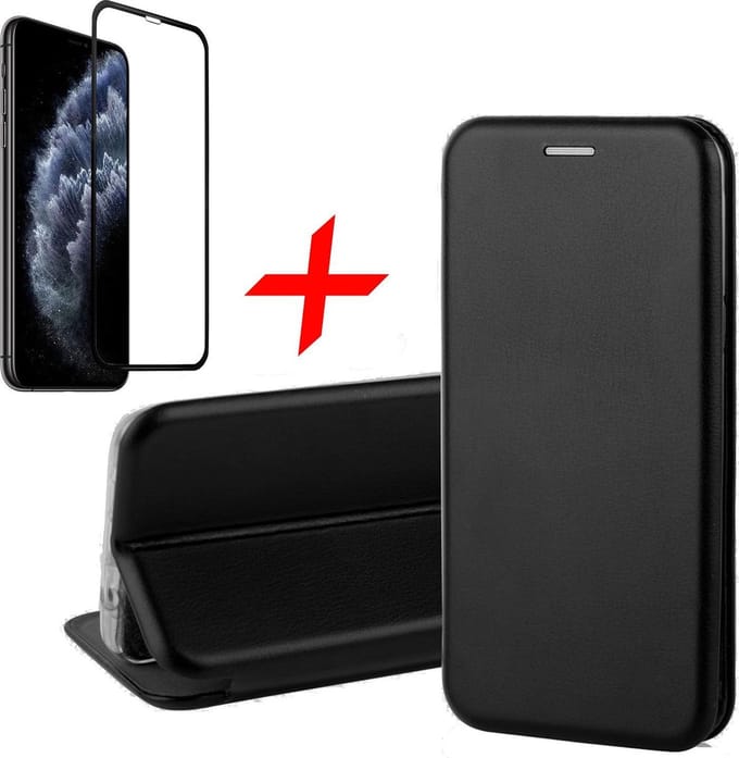 Hoesje geschikt voor iPhone 11 Pro Max - Screen Protector FullGuard - Book Case Kunstleer ThinShield Zwart & Screenprotector