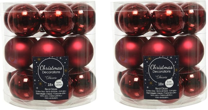 Decoris Kleine kerstballen - 36x st - donkerrood - D4 cm - glas - kerstversiering