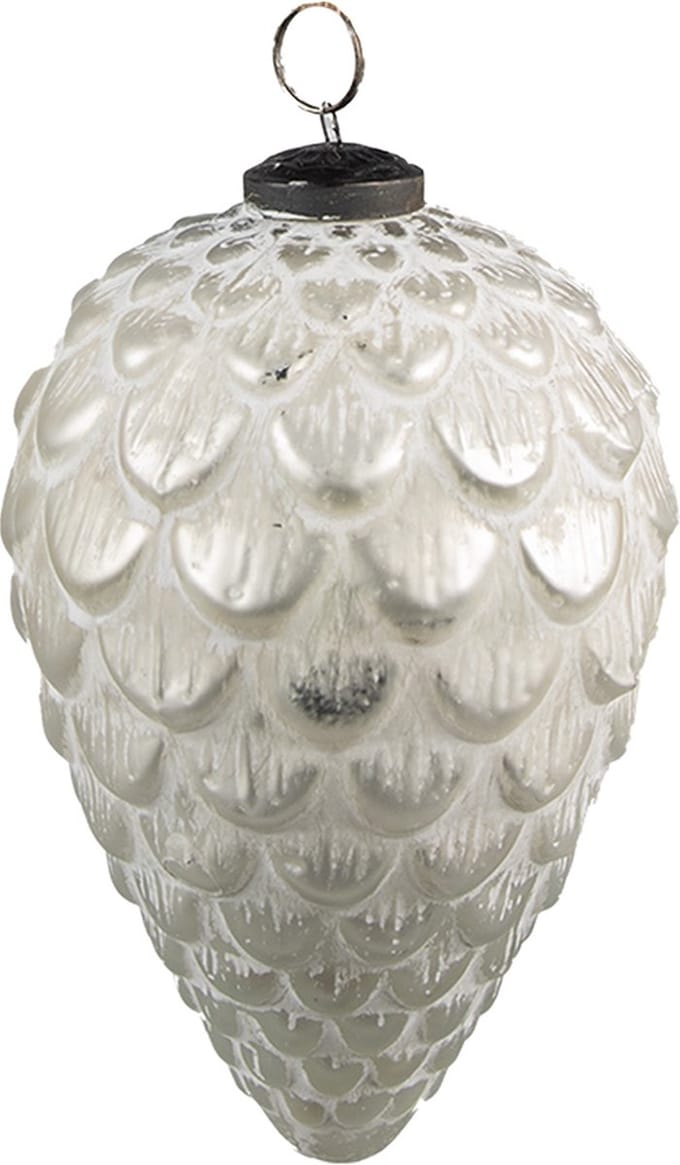 Clayre & Eef Kerstbal Overig Ø 8 cm Zilverkleurig Wit Glas Kerstballen