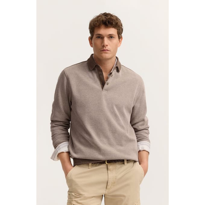 Bugatti Herren Sweatpoloshirt met drukknopen