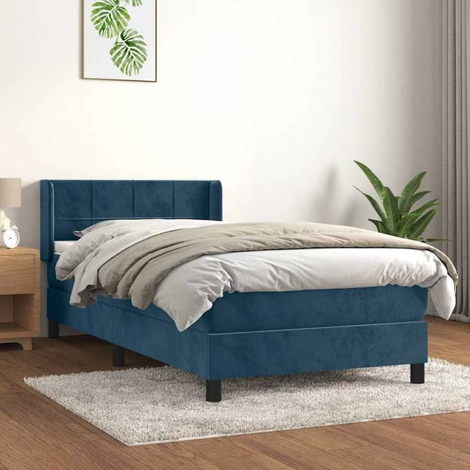 vidaXL - Boxspring - met - matras - fluweel - donkerblauw - 80x200 - cm