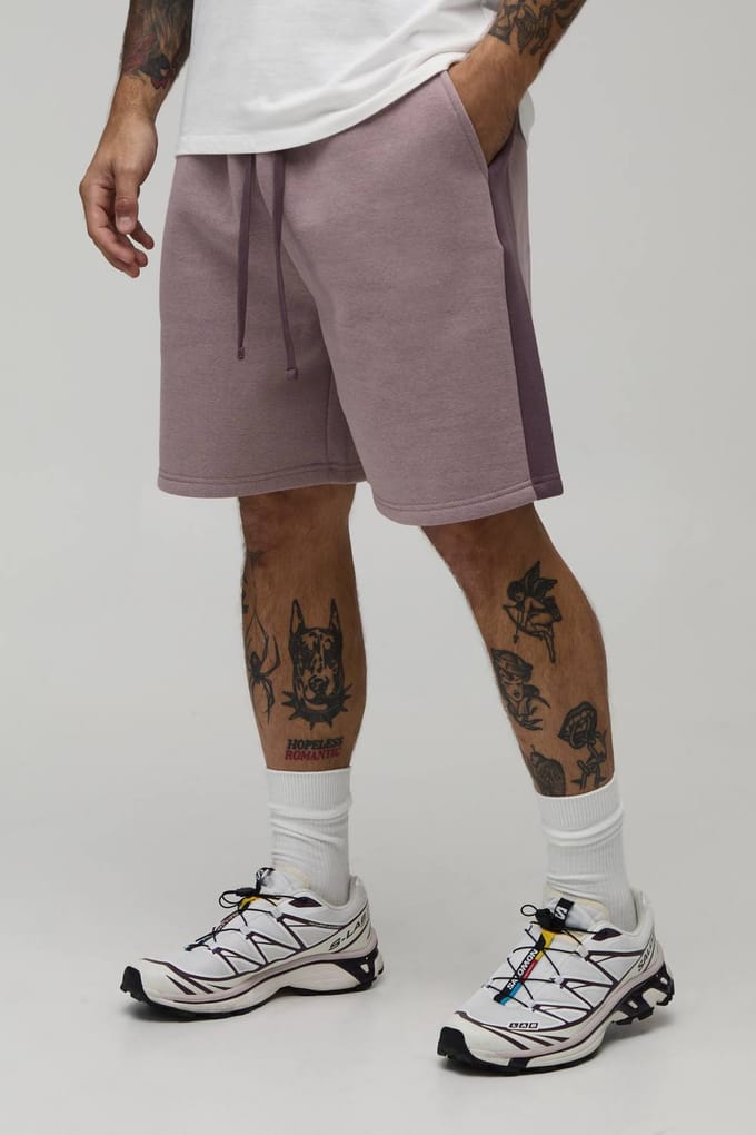 Relaxed Fit Panelled Jersey Short | Mauve | Size Small
