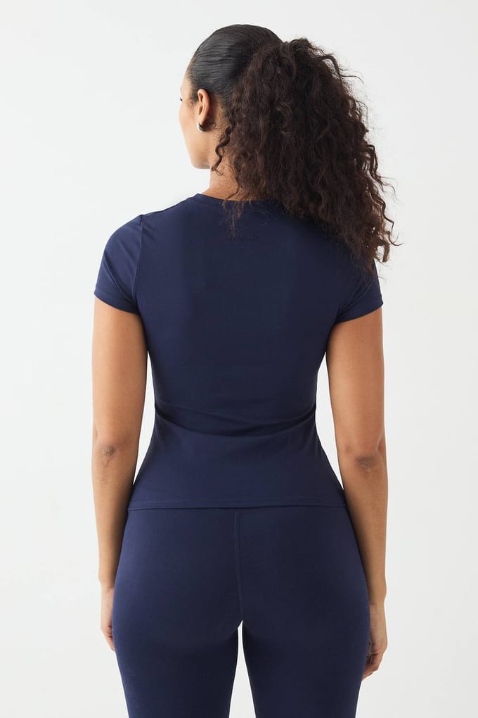 Dames DSGN Studio Ultra Sculpt Korte Mouw Top | Marineblauw | Maat: Small