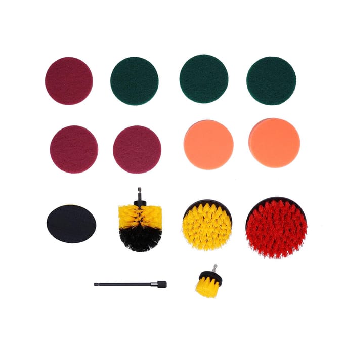 Ensemble de 14 pièces d'accessoires de brosse de perceuse Kit de brosse à récurer électrique Tampons à récurer Kit de nettoyage black