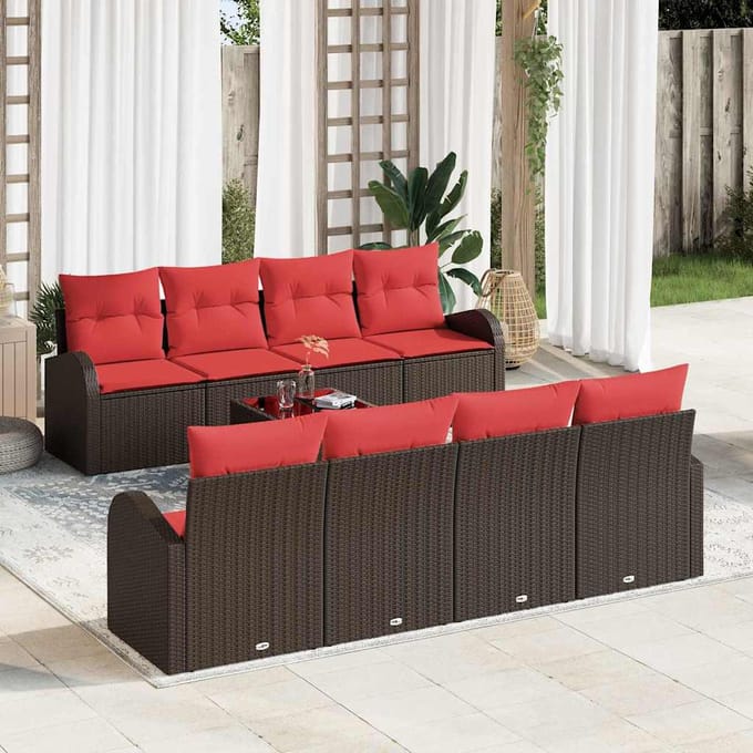 vidaXL - Bankstel - 9 - st - 6-Aantal - zitplaatsen - Bruin - en - Rood - Polyester