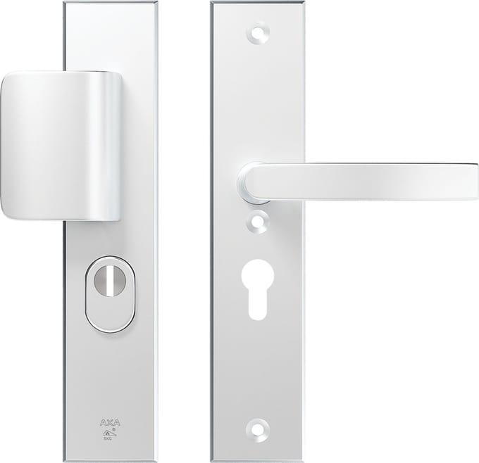 AXA Veiligheidsbeslag (Edge Plus) Aluminium glad: Duwer-Kruk (model D-duwer/Blok) PC55 met kerntrekbeveiliging SKG***