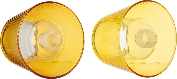 J-Line theelichthouder Hoed - glas - oranje/geel - 2 stuks
