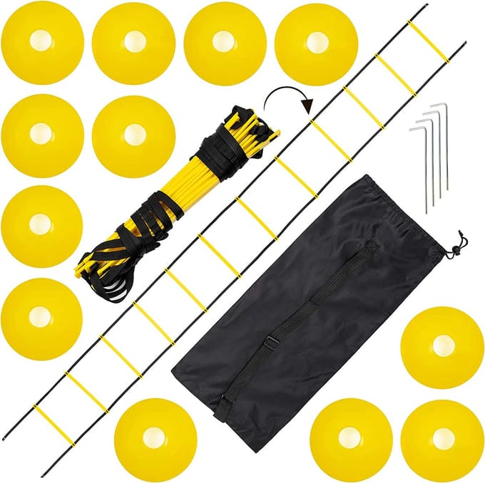 Bramble – Trainingsmaterialen Set – Loopladder 6m, 10 Markeringshoedjes & 4 Haringen – Met Draagtas