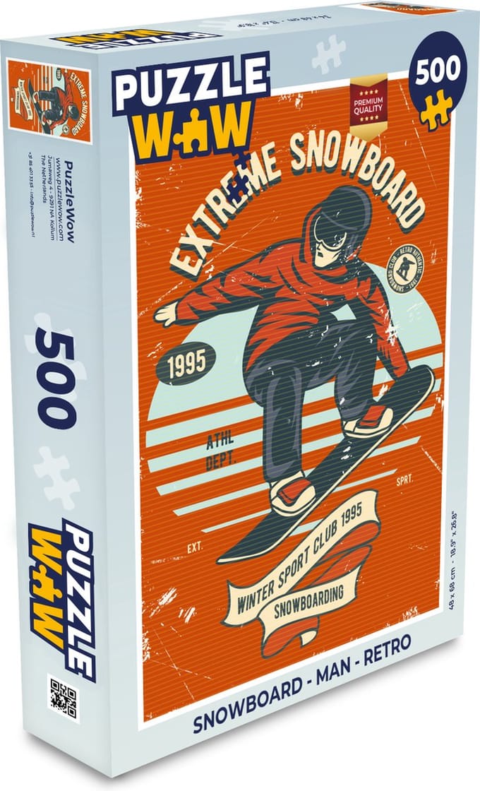 Puzzel Snowboard - Man - Retro - Legpuzzel - Puzzel 500 stukjes