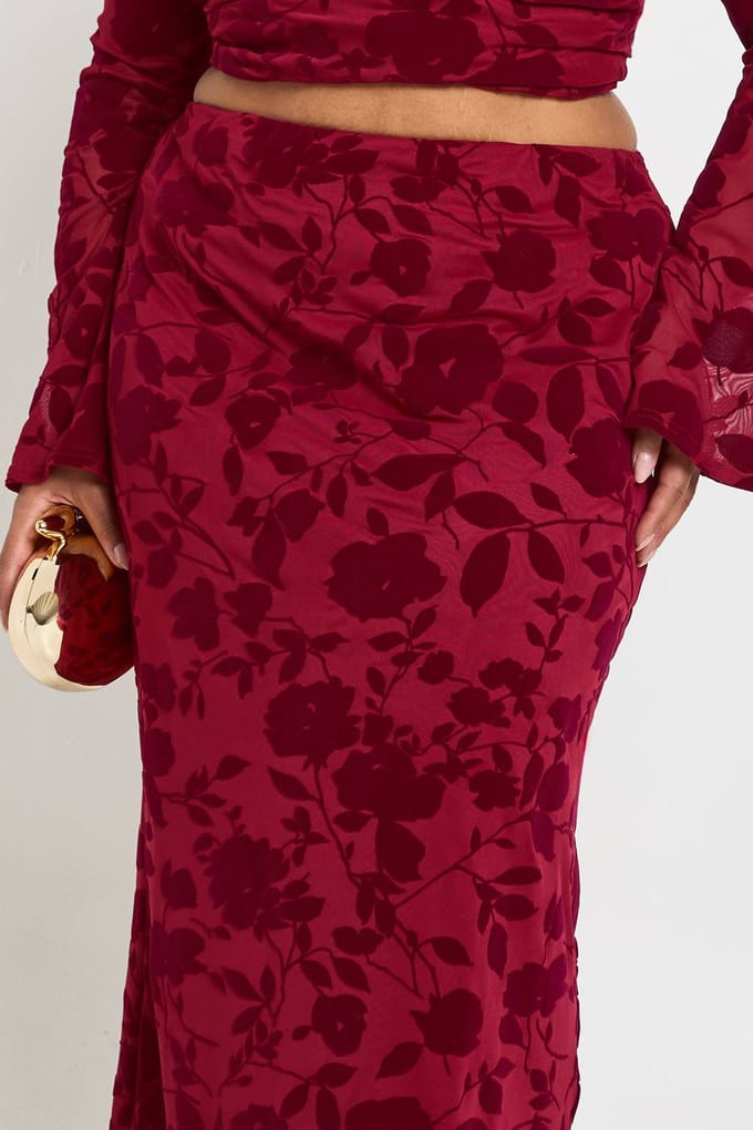 boohoo Dames Plus Devore Maxi-rok | Red | Maat: 16