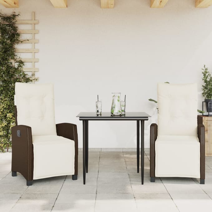 vidaXL - 3-delige - Tuinset - met - kussens - poly - rattan - bruin