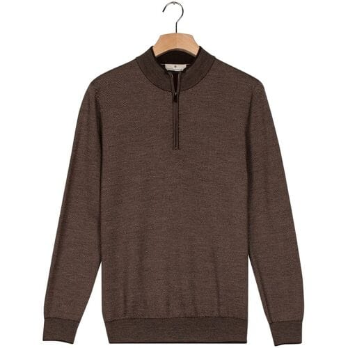 Thomas Maine Trui Half Zip Two Color Herringbone Jacquard Knit Bruin / male