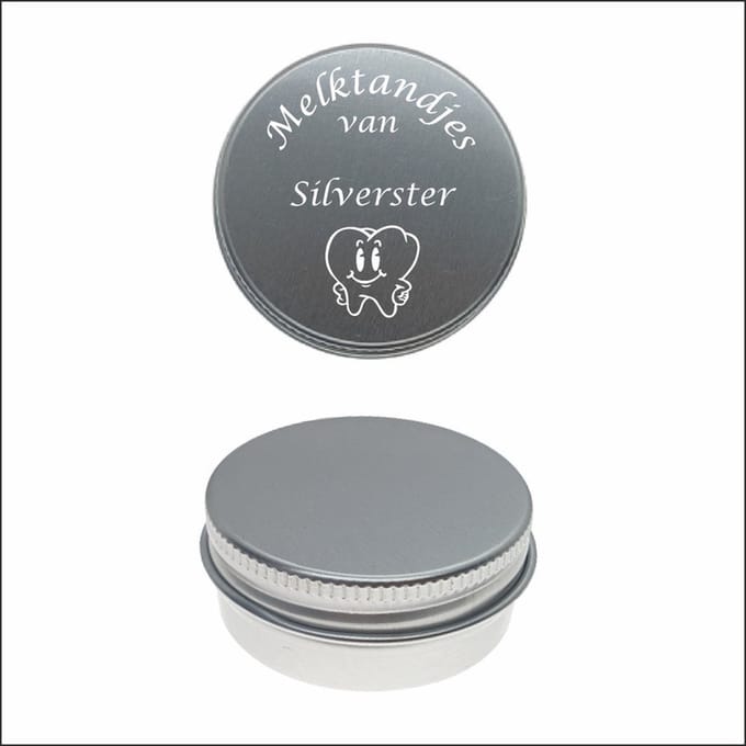 Melktanden Blikje Met Naam Gravering - Silvester