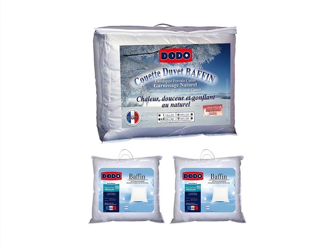 Vente-unique Set DODO dekbed natuurlijk 220 x 240 cm + 2 hoofdkussens dons BAFFIN 65 x 65 cm