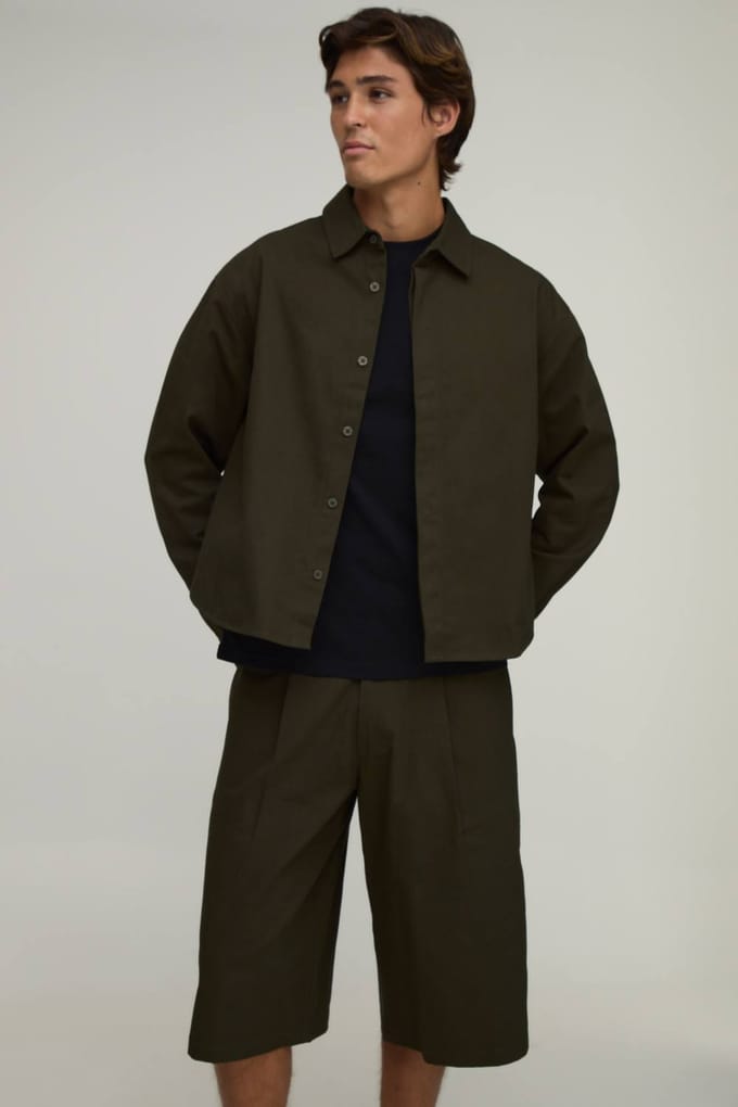 Oversized Boxy Shirt & Longline Jort Set | Khaki | Size Medium
