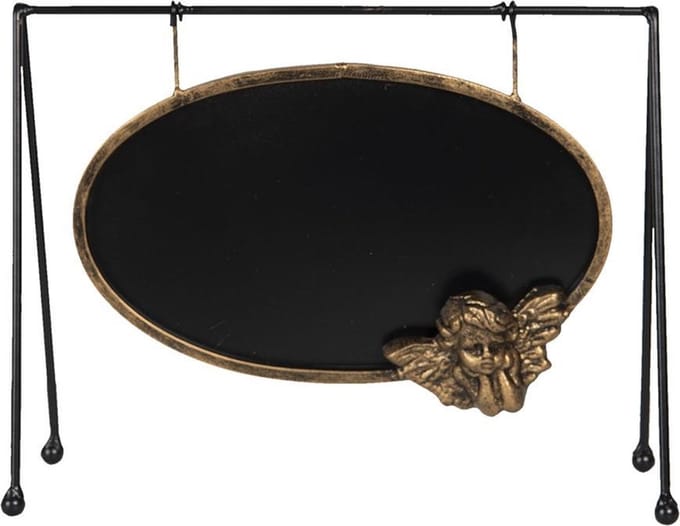 Clayre & Eef Krijtbord 31x10x23 cm Goudkleurig Ijzer Ovaal Engel Tekstbord