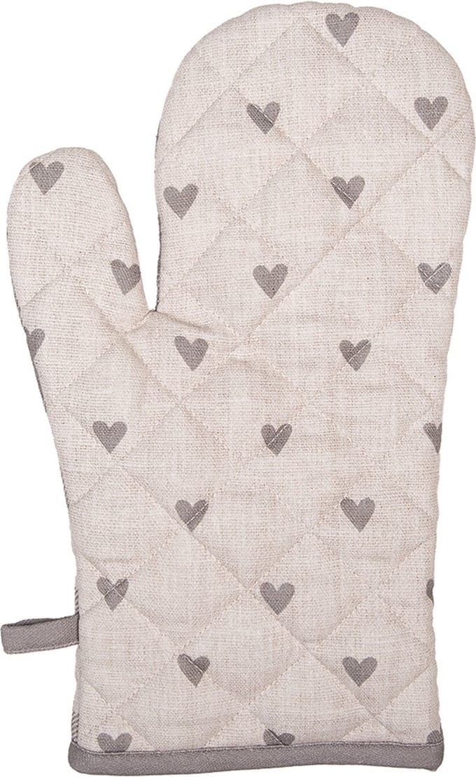 Clayre & Eef Ovenwant 18x30 cm Beige Grijs Katoen Hartjes