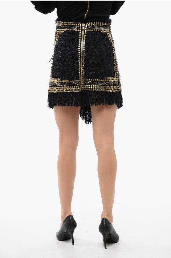 Geplooide minirok met studs in zwart