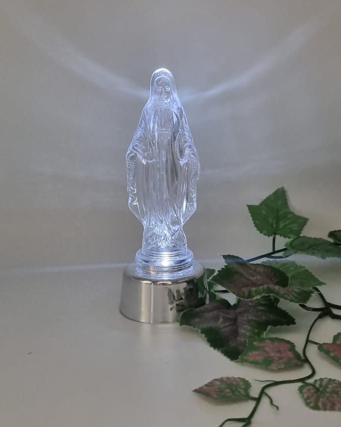 Maria beeldje - LED verlichting - Transparant - Wit led - Zilver - 19 cm - Beeld - Figuur - Maria