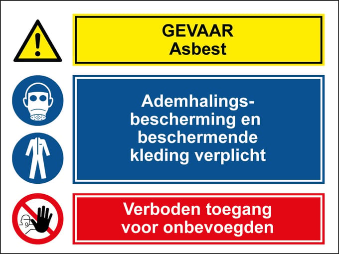 Bouwplaats gevaar asbest sticker 280 x 210 mm