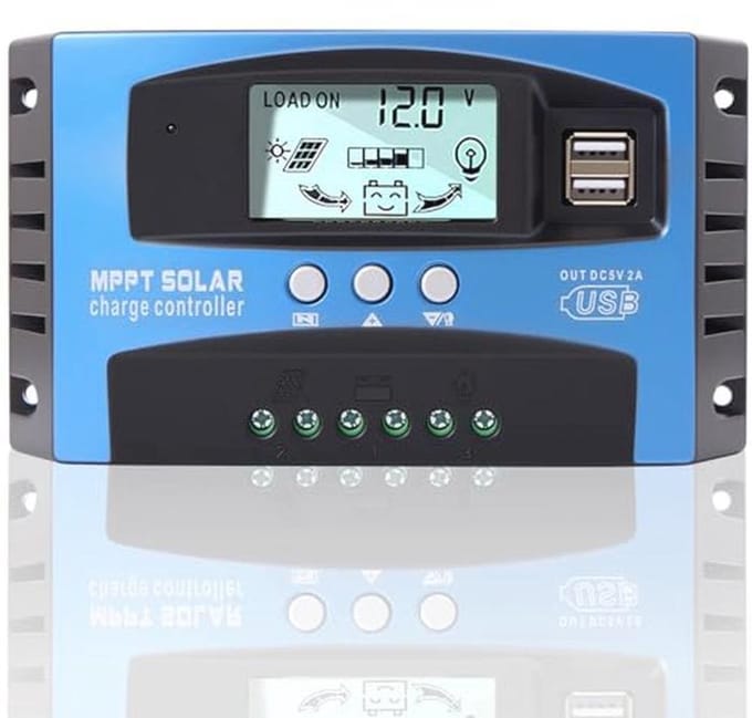 MPPT Laadregelaar voor Zonnepanelen - 100A, 12/24 Volt, Dual USB