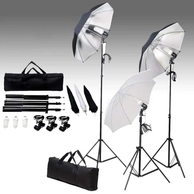 vidaXL - Studioverlichtingsset - 24 - watt - inclusief - statieven - en - paraplu's