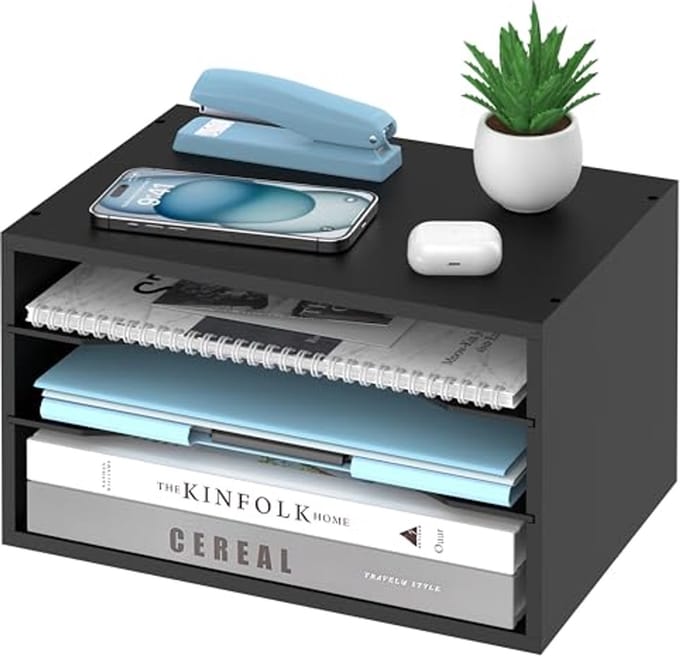 Houten bureau-organizer met 3-laags opbergbureauplank - ideaal voor kantoor