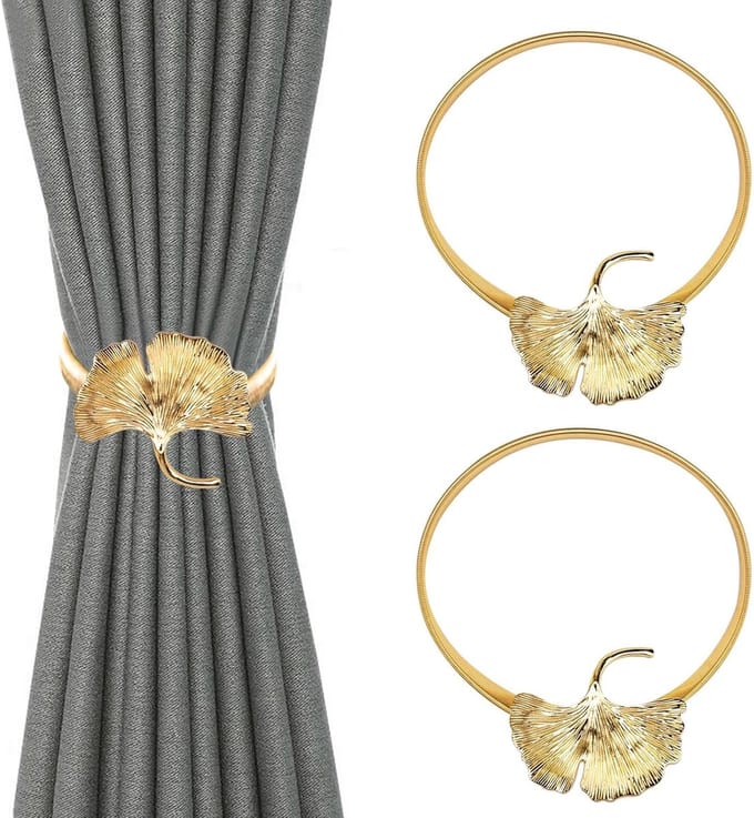 Set van 2 decoratieve gordijnclips met bladmotief - goud