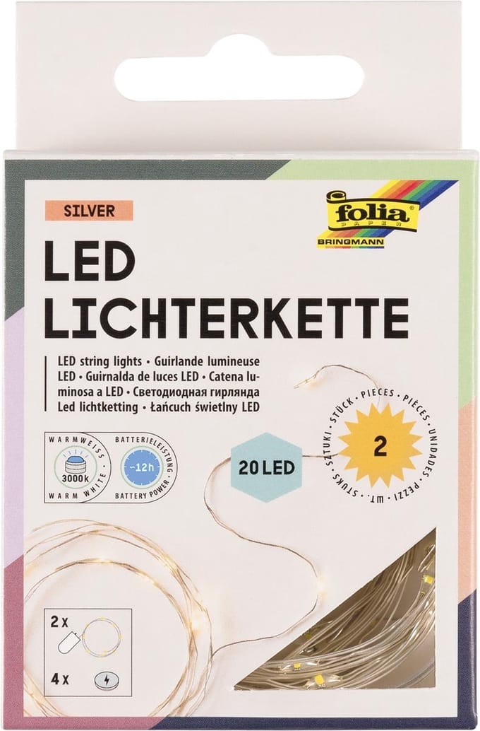 Folia lichtslinger LED | 20 LED's | 2 | 20 m | op batterijen | pak van 2 stuks