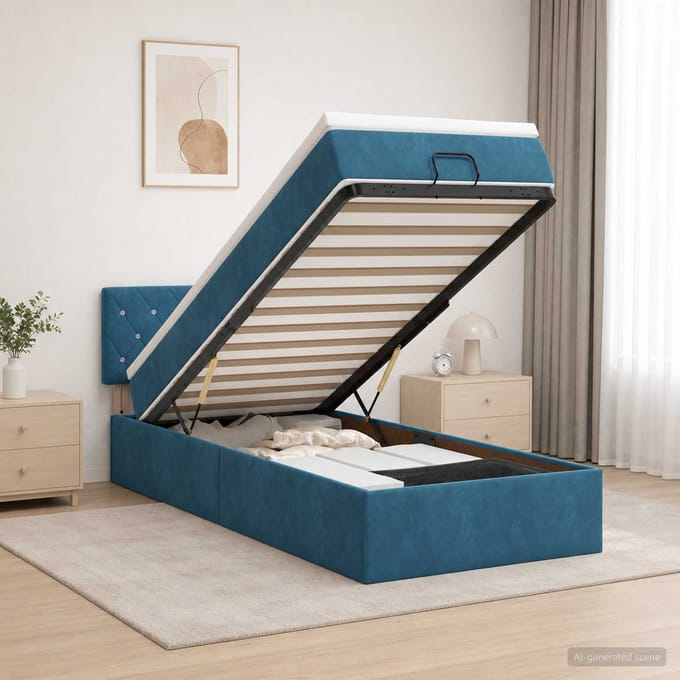 vidaXL - Ottoman - bed - met - matras - Donkerblauw - 90 - x - 190 - cm - Fluweel