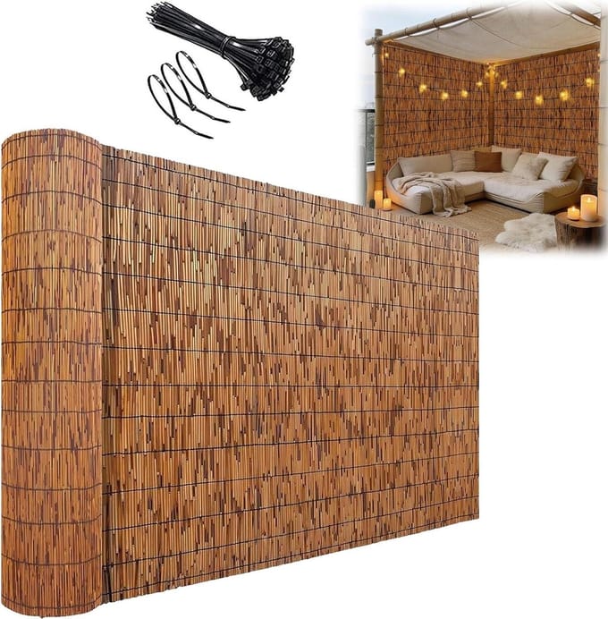 Rietmat Rol - Privacyscherm Windscherm - Tuin Afschermen - UV-Bestendig Bamboe-Look - H180xL300cm - Bruin