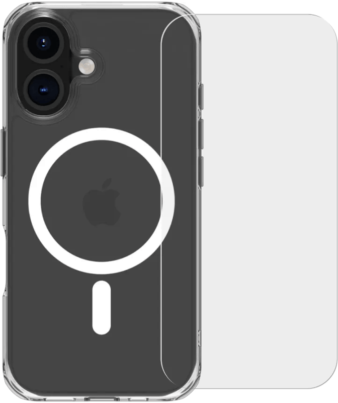 BlueBuilt Protective Back Cover met MagSafe iPhone 16 Transparant + Screenprotector Glas