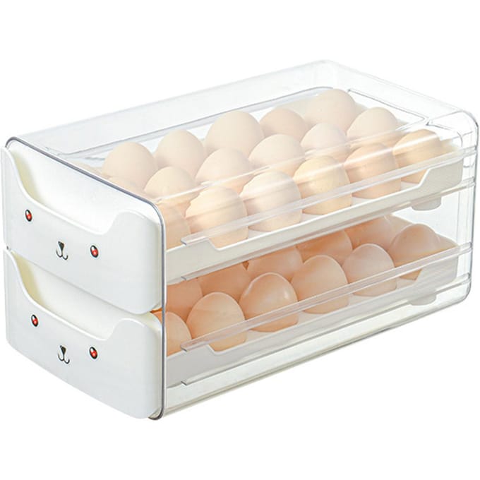 Eiercontainer Dubbellaags Lade Plastic Stapelbaar Transparante Eieropbergdoos voor Koelkast white