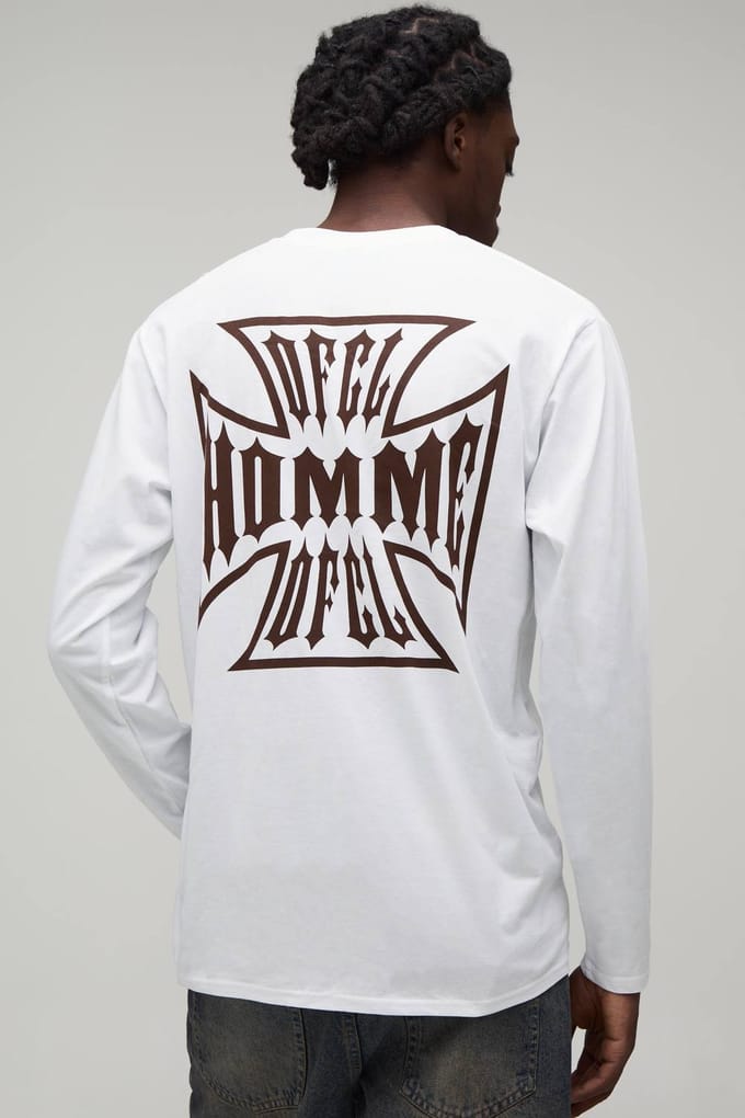 Wit Regular Fit Kruis Grafisch Lange Mouw T-shirt | White | Size XL