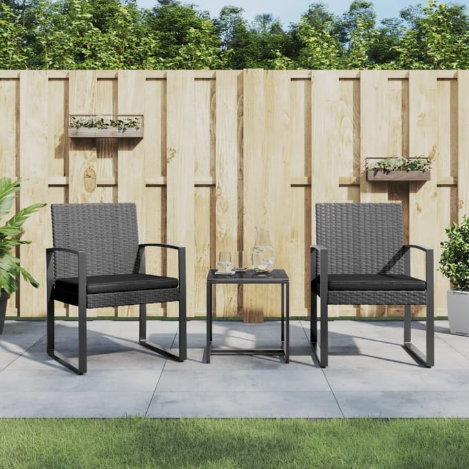 vidaXL - 3-delige - Tuinset - met - kussens - polypropeen - rattan - donkergrijs