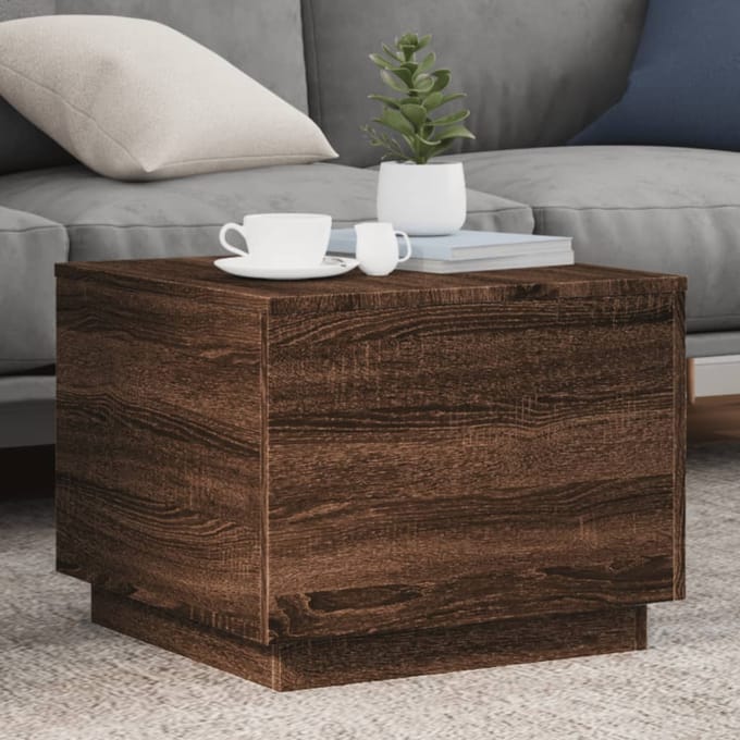 vidaXL - Salontafel - met - LED-verlichting - 50x50x40 - cm - bruin - eikenkleur
