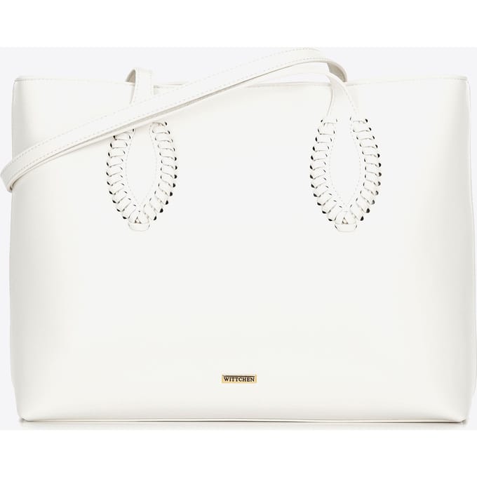 Wittchen Dames eco-leren shopper met geweven accenten, crème