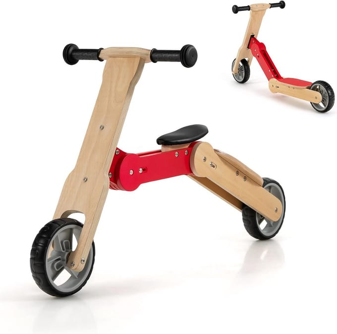2-in-1 Kinderloopfiets en Step van Massief Hout met EVA-wielen