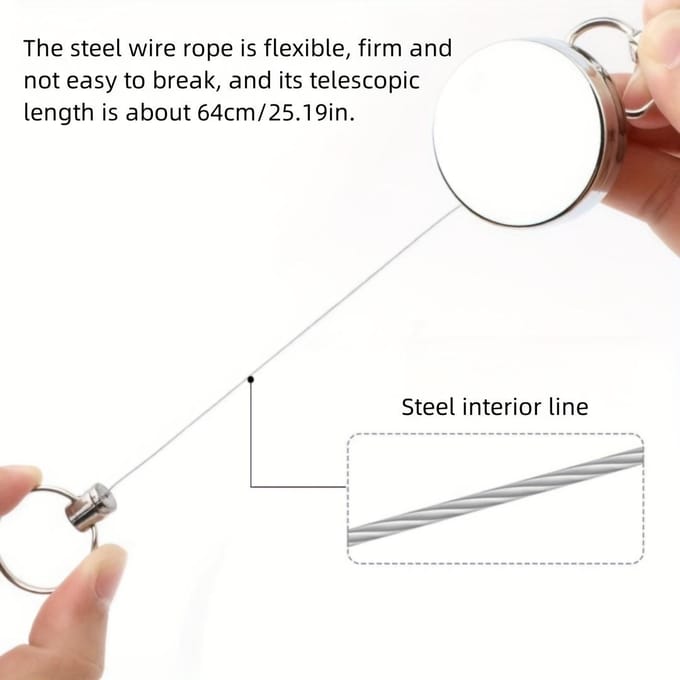 Duurzame Metalen Sleutelhanger met Uittrekbare Stalen Kabel - Veilig, Anti-Diefstal Ontwerp voor Buitengebruik gray