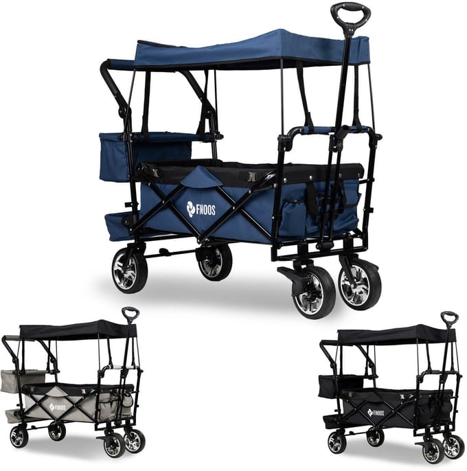 FINOOS – Opvouwbare Bolderkar / Bolderwagen opvouwbaar – dakje – extra's – Blauw