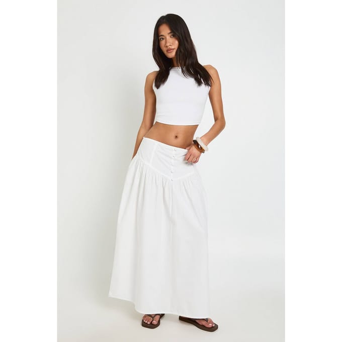 boohoo Dames Maxi Rok Met Knoopsluiting Op Tailleband | White | Maat: 8